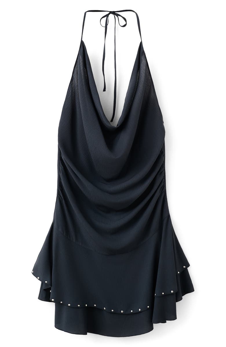 MANGO TEEN Draped Halter Minidress, Alternate, color, Charcoal