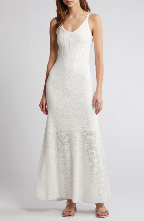 Palm Tree Embroidered Knit Maxi Dress