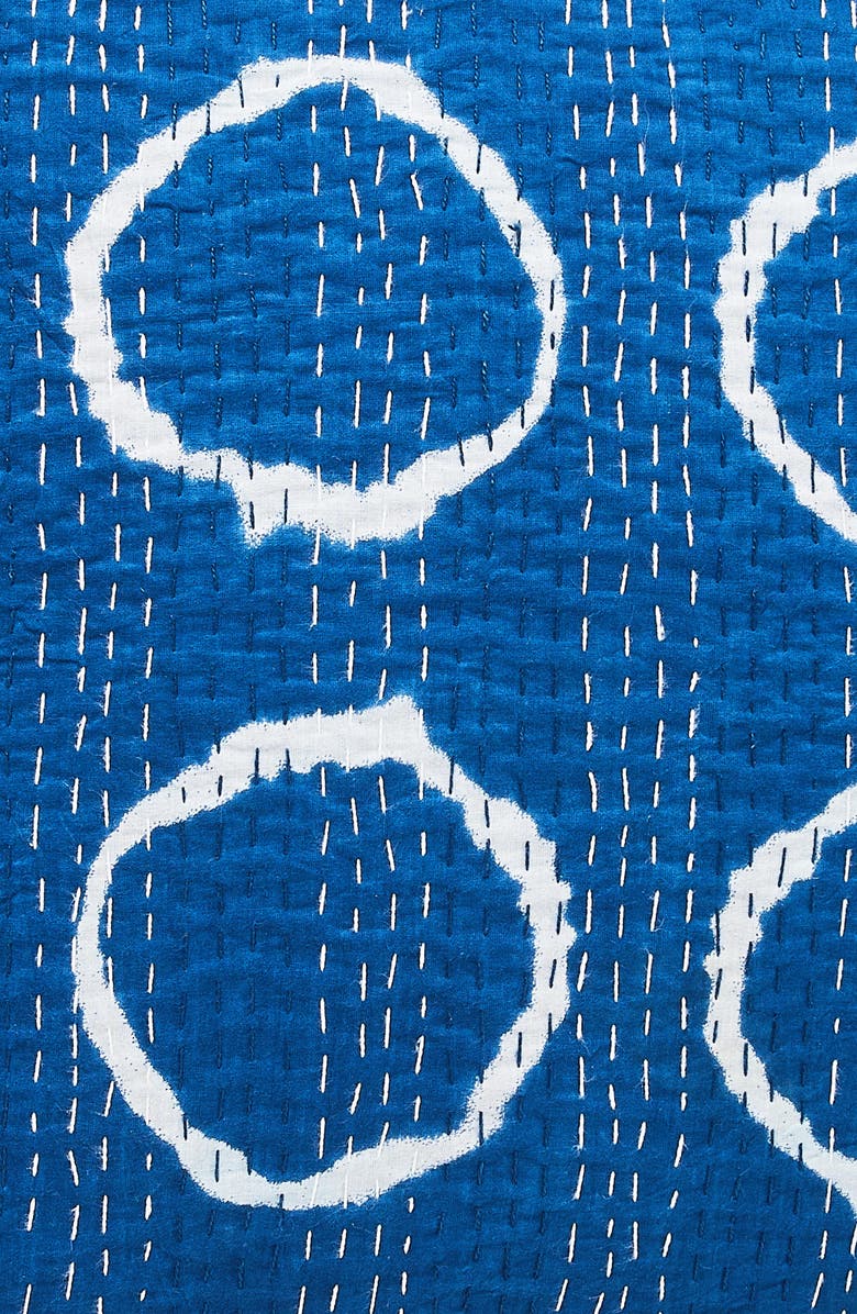 MELANGE HOME Circles Kantha Cotton Throw Blanket, Alternate, color, Indigo