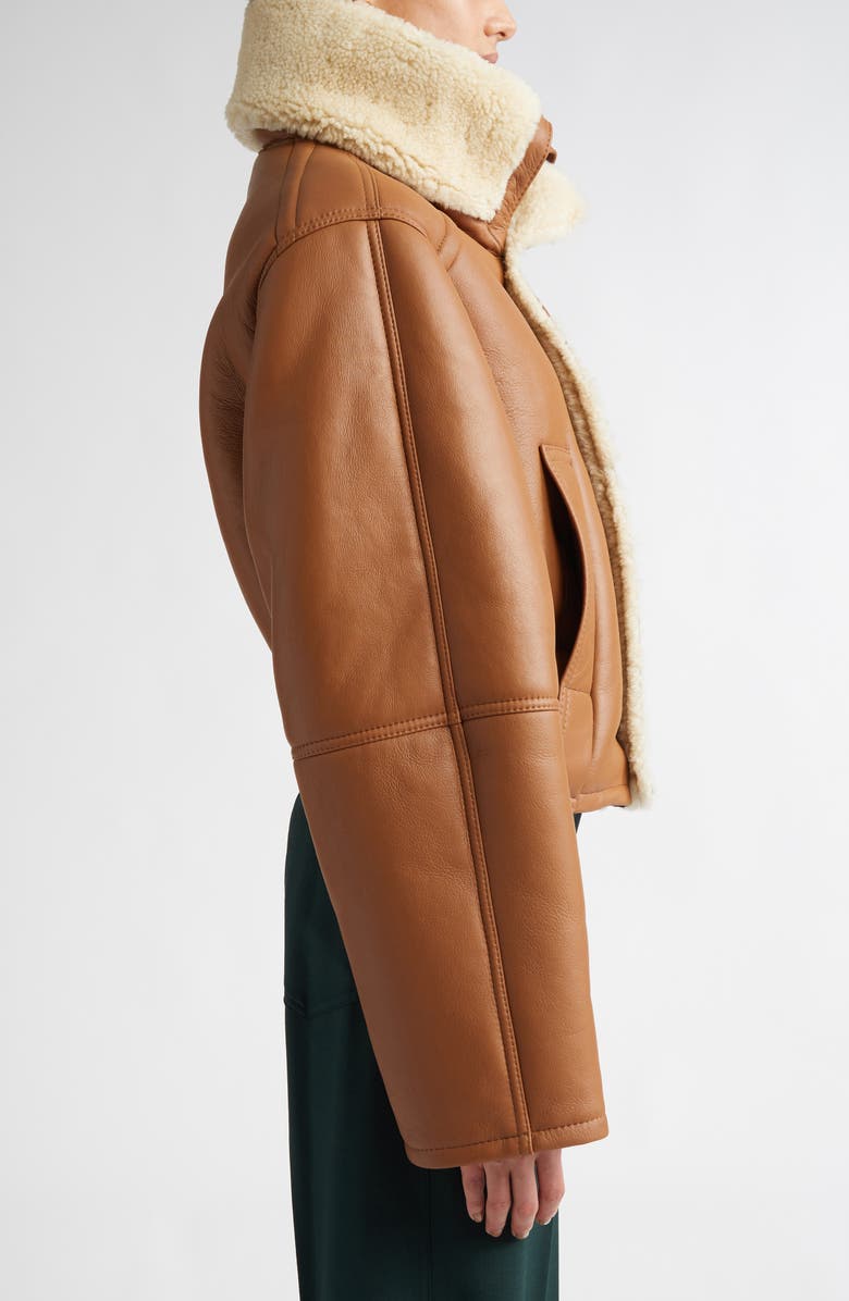 Victoria Beckham Genuine Shearling Lined Leather Pea Coat, Alternate, color, 