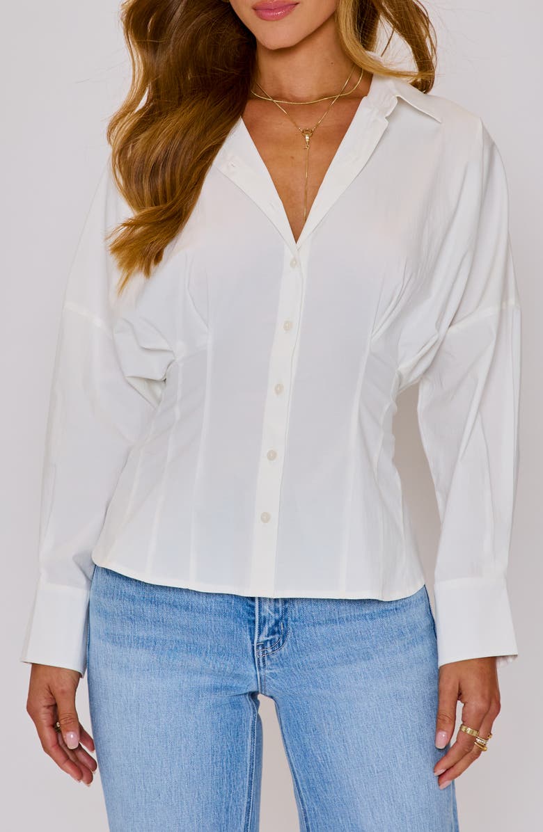 VICI Collection Presley Cotton O-Ring Accent Belted Button-Up Shirt, Main, color, White