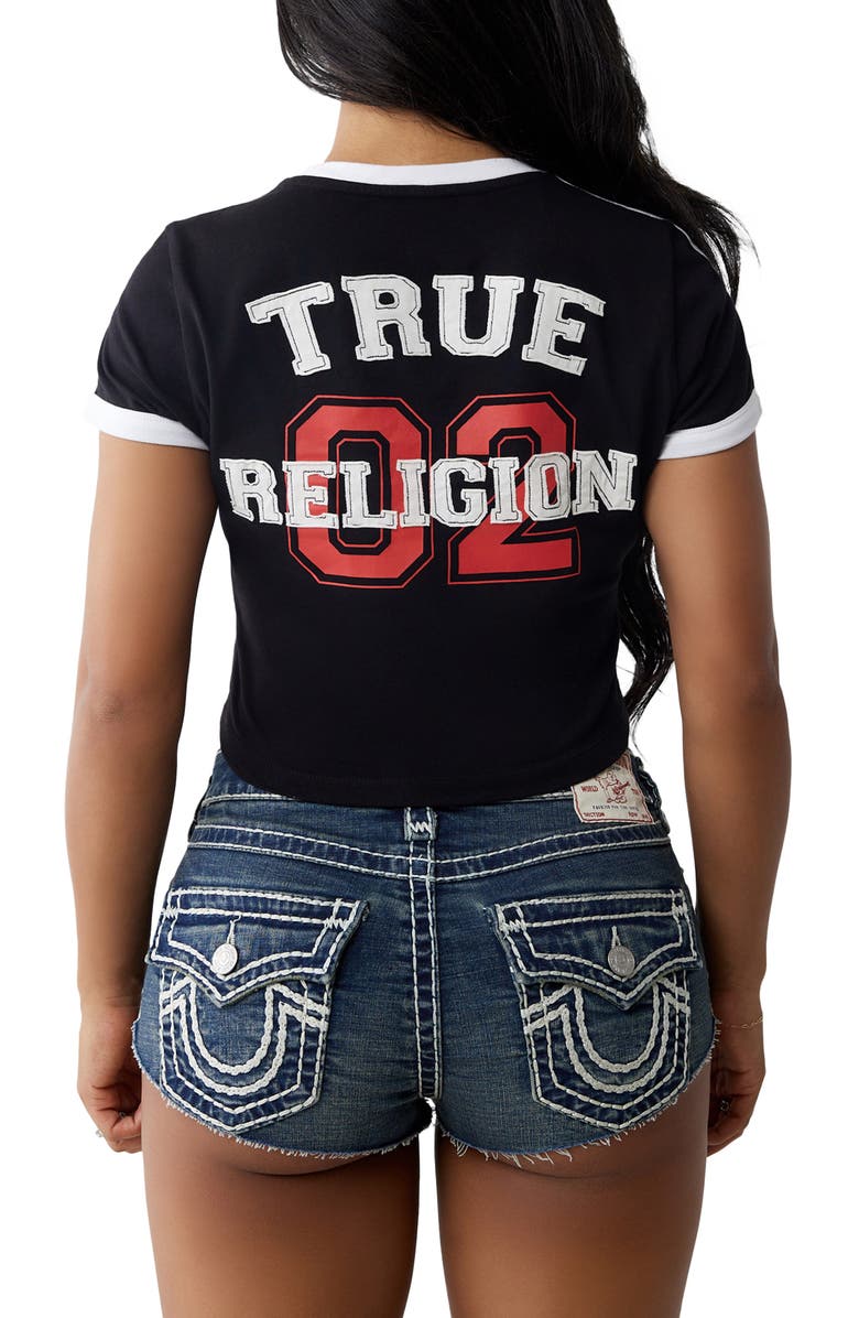 True Religion Logo Appliqué Cotton Graphic Baby Tee, Alternate, color, Jet Black