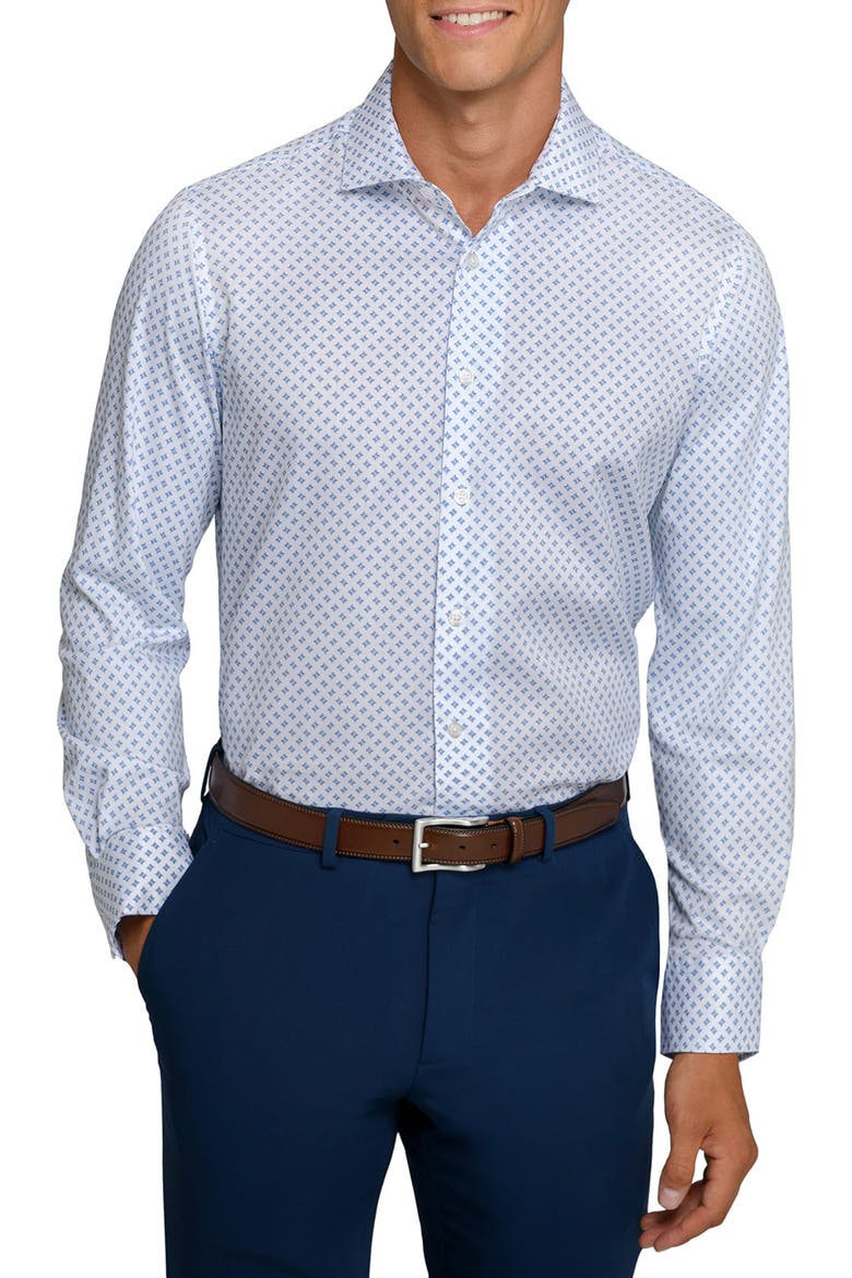 Reworked Slim Fit Diamond Print Cotton Dress Shirt, Main, color, WHITE/ BLUE