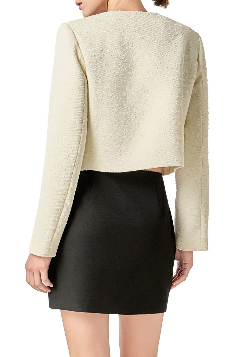 Sequin Bow Jacquard Crop Jacket, Alternate, color, CREAM