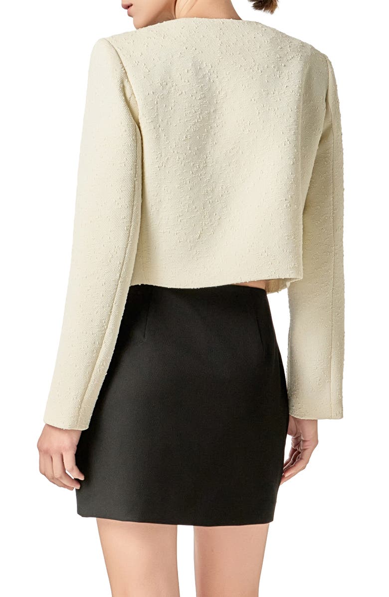 English Factory Sequin Bow Jacquard Crop Jacket, Alternate, color, Cream