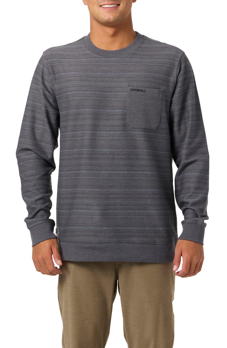 O'Neill Bavaro Stripe Cotton Blend Twill Crewneck Sweatshirt, Main, color, Graphite