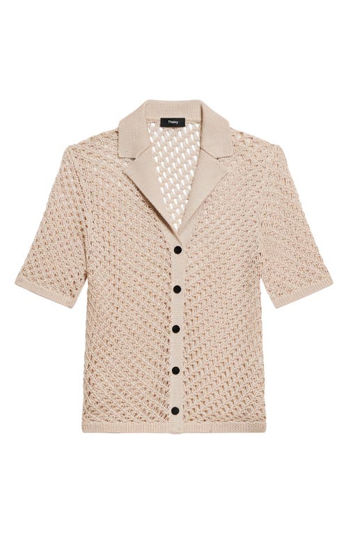 Theory Open Knit Camp Collar Top In Neutral