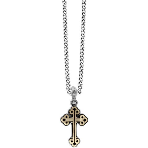 Small Gold Tone Alloy Traditional Cross in Silver Frame Pendant