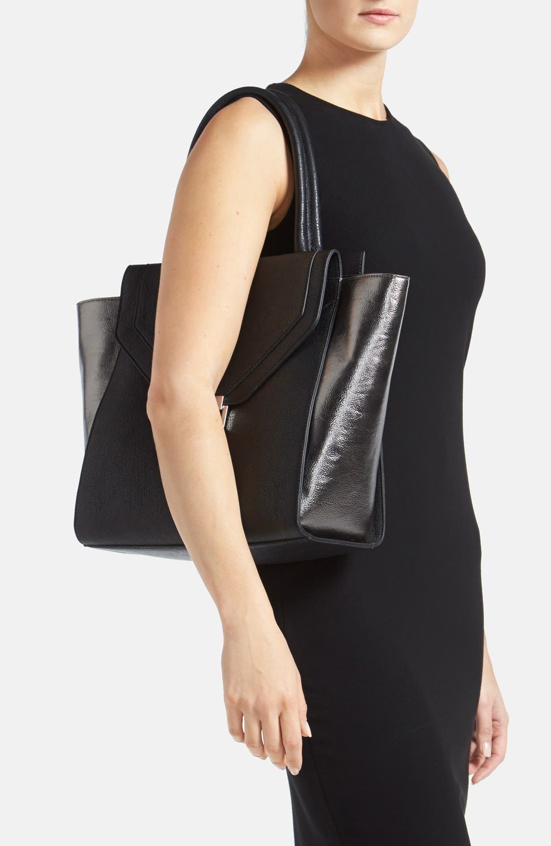'Sophia' Shopper, Alternate, color, BLACK METALLIC