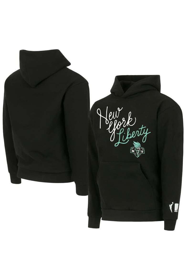 Unisex round21 Black New York Liberty Script Pullover Hoodie, Alternate, color, Black