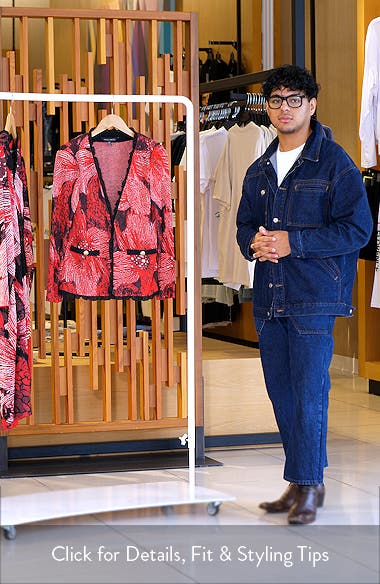 Ming Wang Floral Jacquard Ruffle Trim Jacket (Women) | Nordstromrack