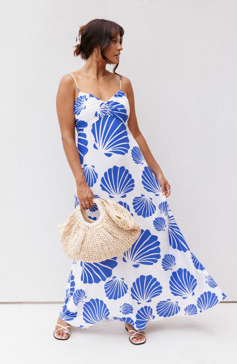 Petal & Pup Tyla Shell Print Maxi Dress, Alternate, color, Blue Shell