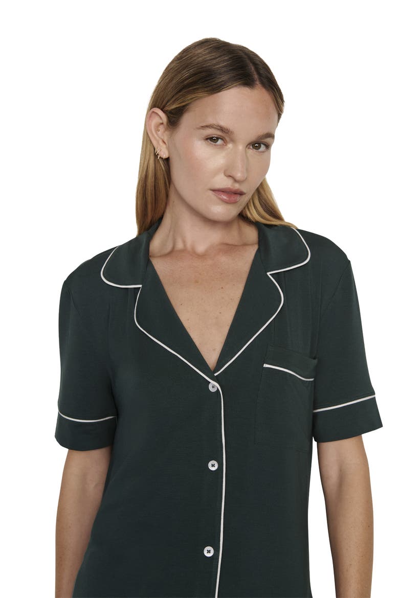 Gisele Short Sleeve Pant Pajamas, Alternate, color, PINE/IVORY