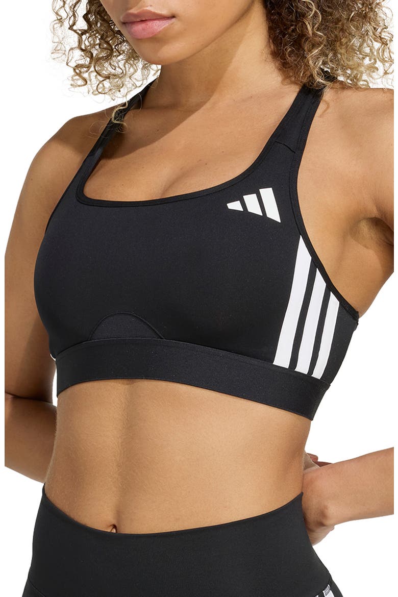 PowerReact 3-Stripes Sports Bra, Main, color, BLACK