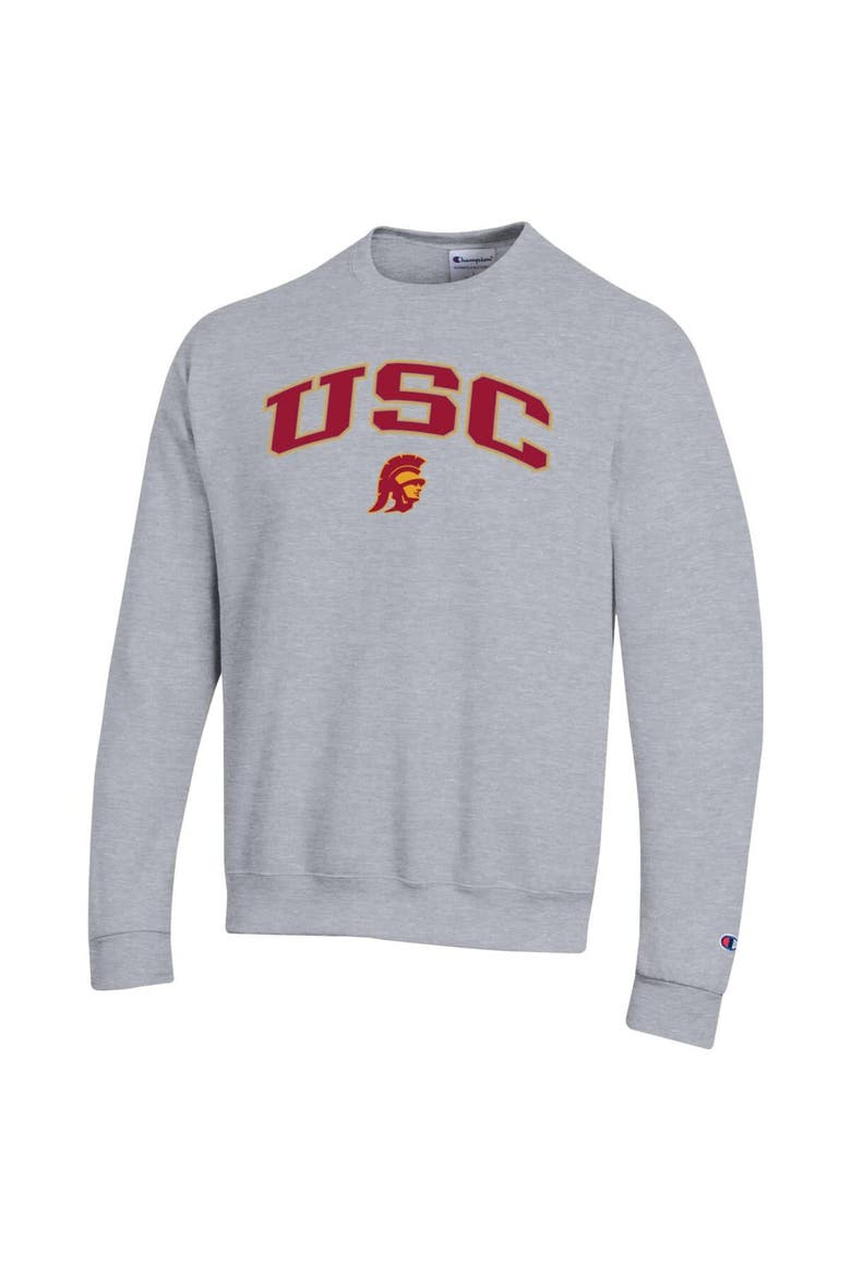 Men's Champion  Heather Gray USC Trojans Arch Over Logo Pullover Sweatshirt, Alternate, color, Heather Gray
