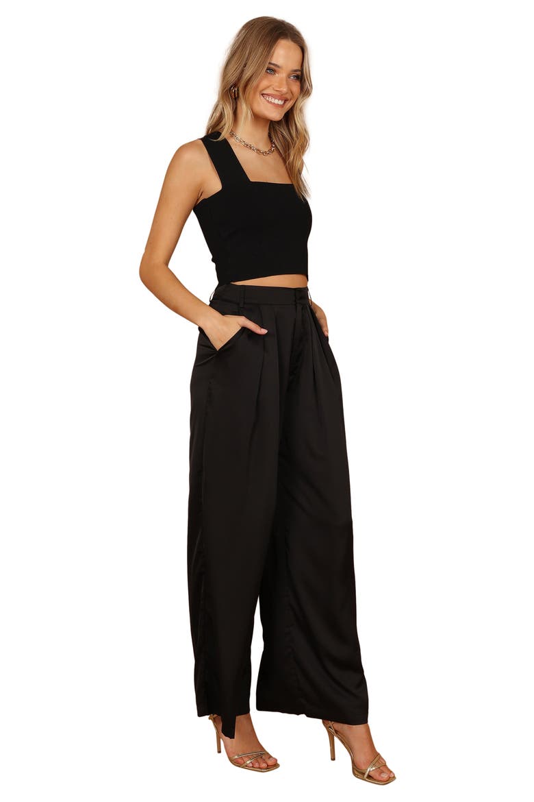 Wellington Wide Leg Satin Pants, Alternate, color, BLACK