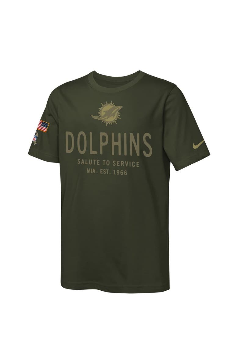 Nike Youth Nike Olive Miami Dolphins 2025 Salute to Service Sideline Dri-FIT T-Shirt, Alternate, color, Olive