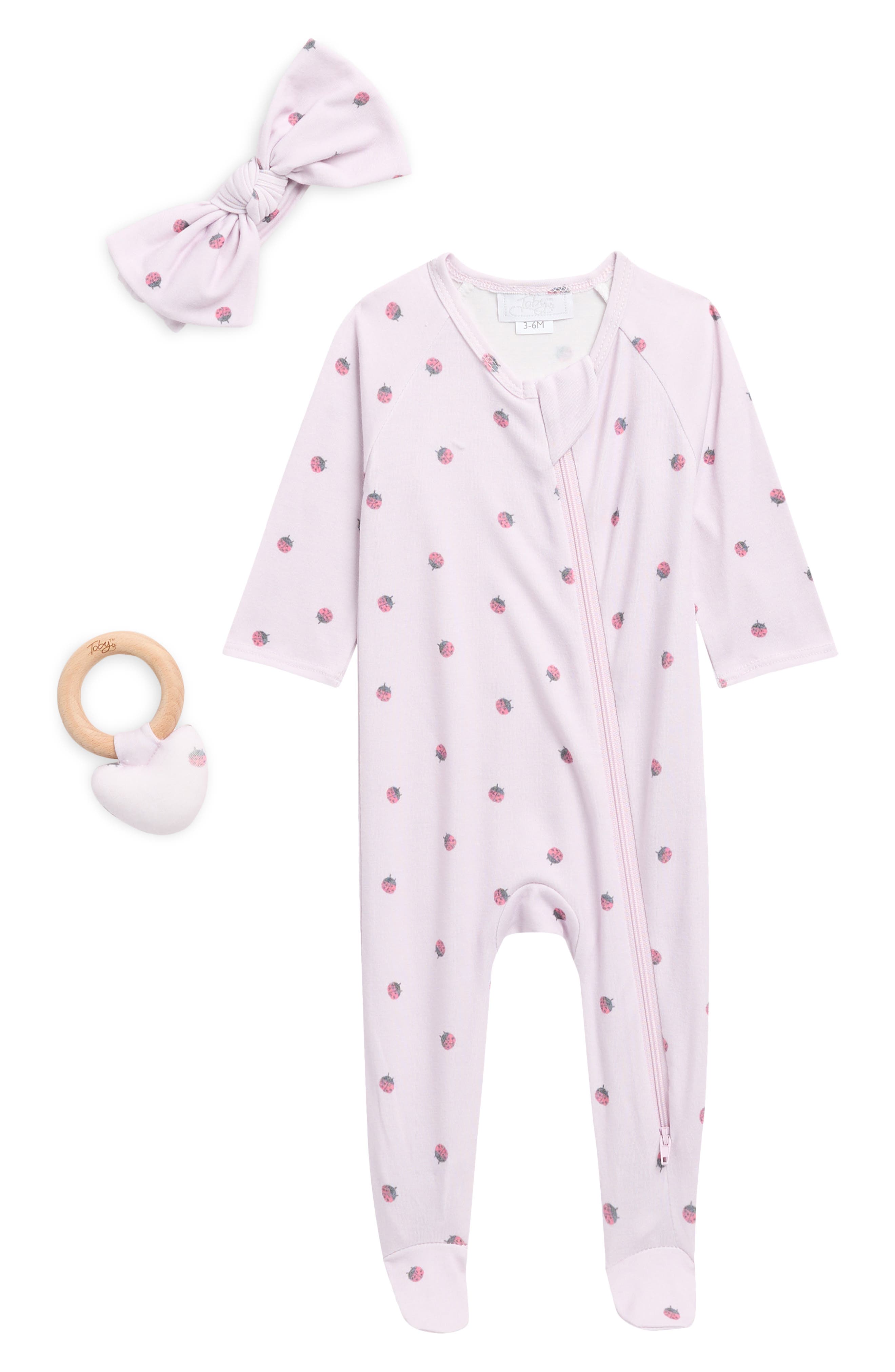Toby Lady Bug Polka Dot Footie, Headband & Teether Set