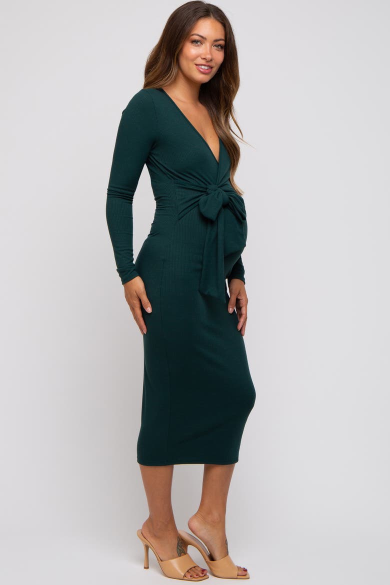 Ribbed Long Sleeve Wrap Dress, Alternate, color, Forest Green