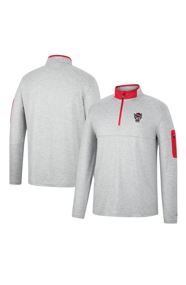 COLOSSEUM Men's Colosseum Heathered Gray/Red NC State Wolfpack Country Club Windshirt Quarter-Zip Jacket, Main, color,