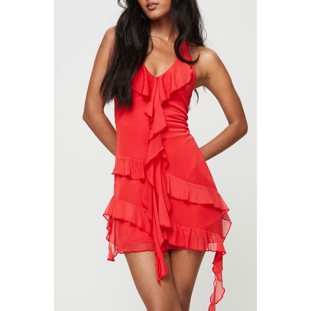 PRINCESS POLLY PRINCESS POLLY FIG RUFFLE MESH HALTER MINIDRESS