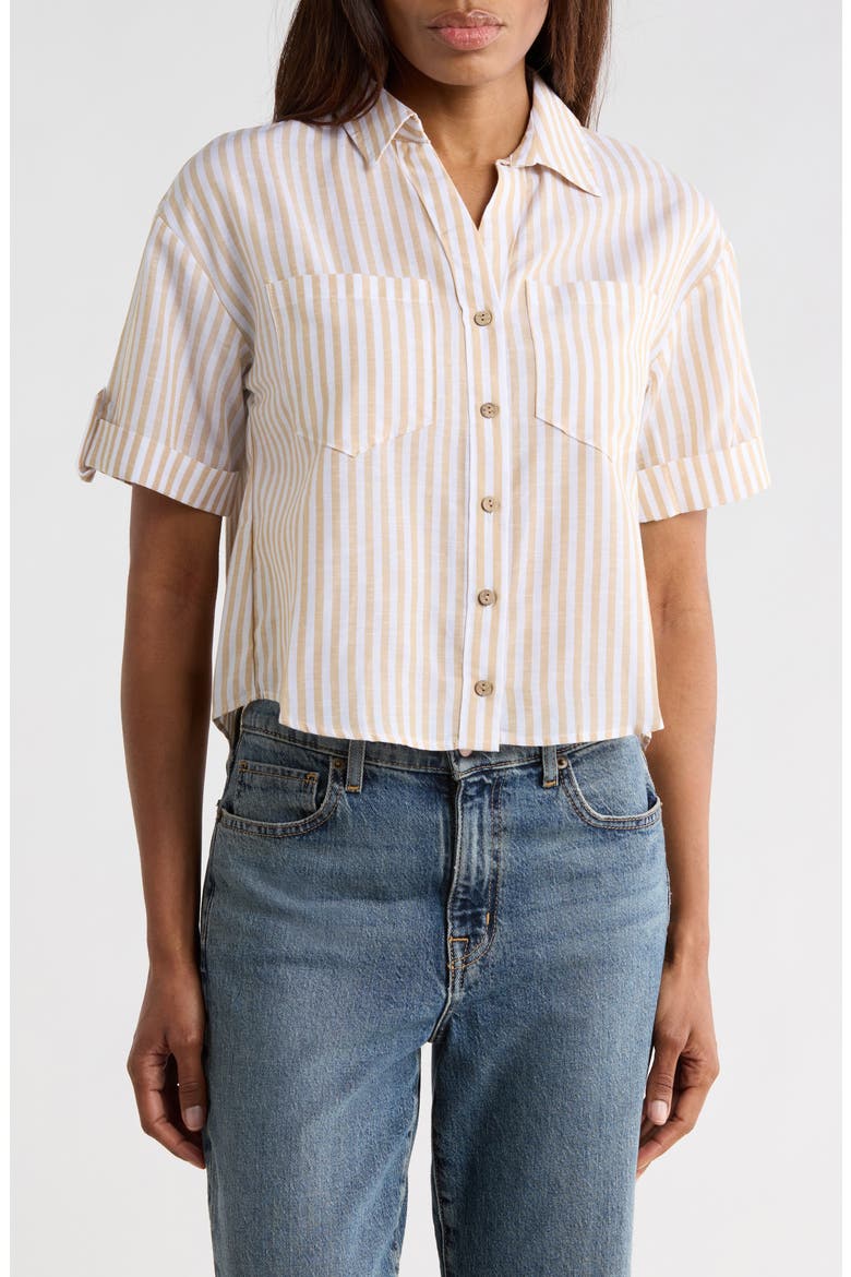 Stripe Camp Shirt, Main, color, MOCHA/ WHITE STRIPE