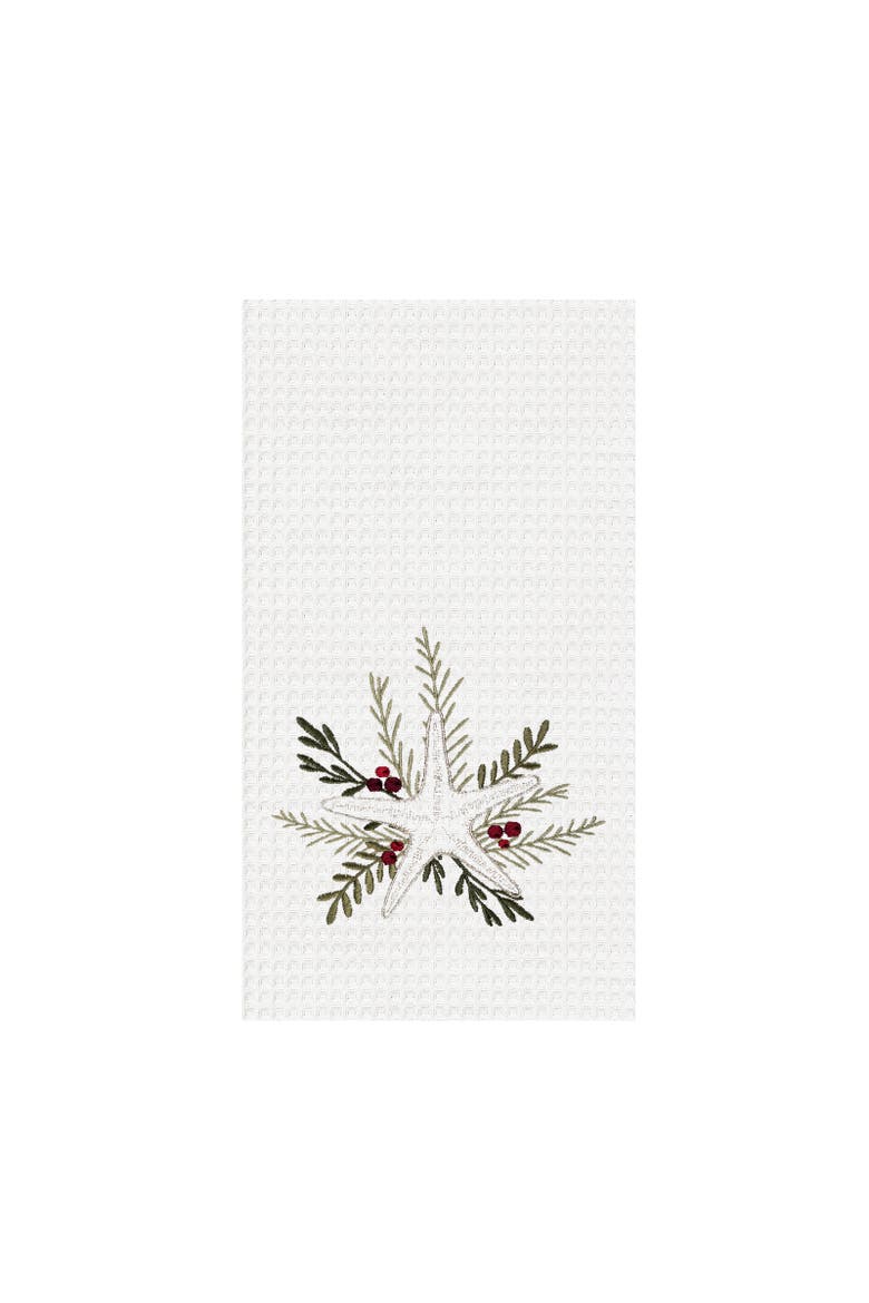 Coastal Tidings Starfish Botanical Christmas Towel, Main, color, Green