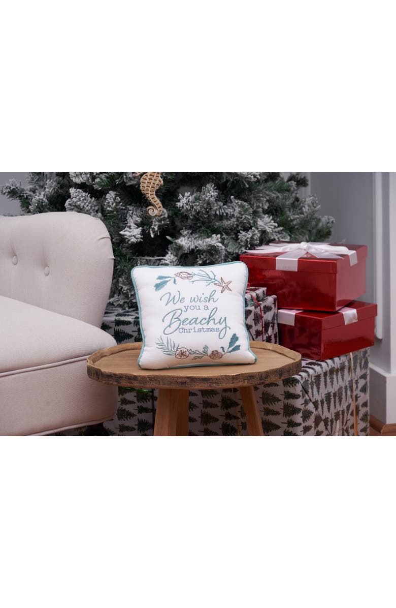 C&F Home "We Wish You a Beachy Christmas" Cotton Blend Mini Accent Pillow 10" x 10", Alternate, color, 