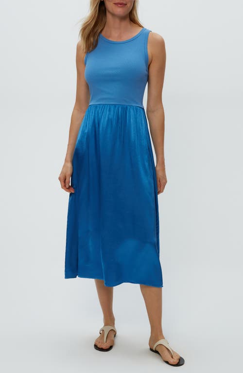 Shop Michael Stars Bridgette Mixed Media Tank Midi Dress In Ocean