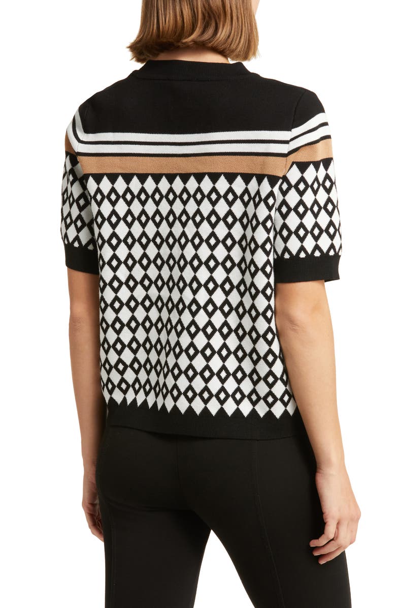 Adrianna Papell Geometric Jacquard Short Sleeve Sweater, Alternate, color, 