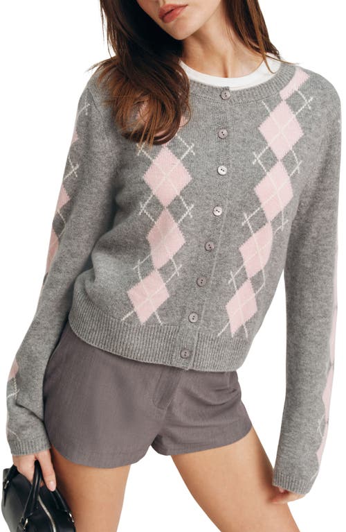 Reformation Clara Cashmere & Wool Crew Cardigan In Husky Multi Argyle