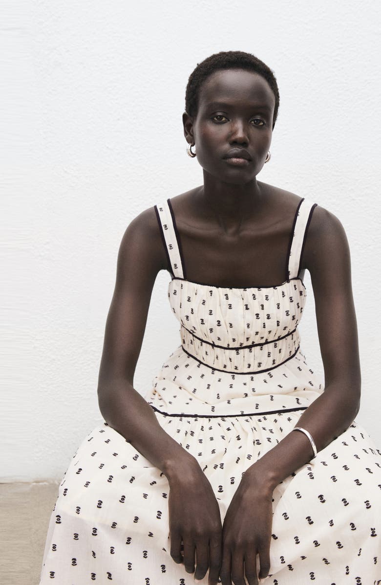 MANGO Plumeti Sleeveless Cotton Blend Midi Dress, Alternate, color, Ecru