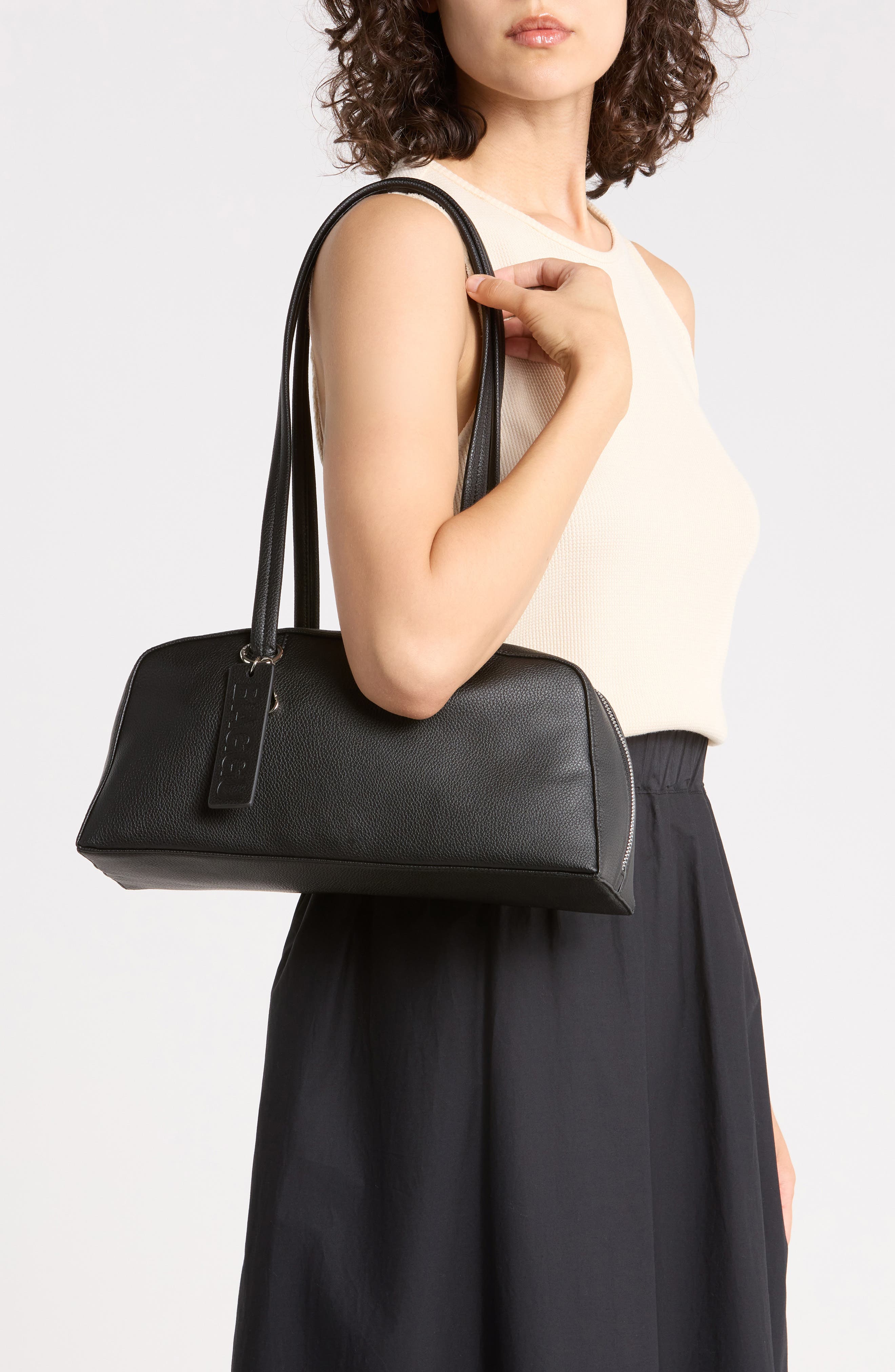 Baggu Recycled Leather Bowler Bag, Alternate, color, Black