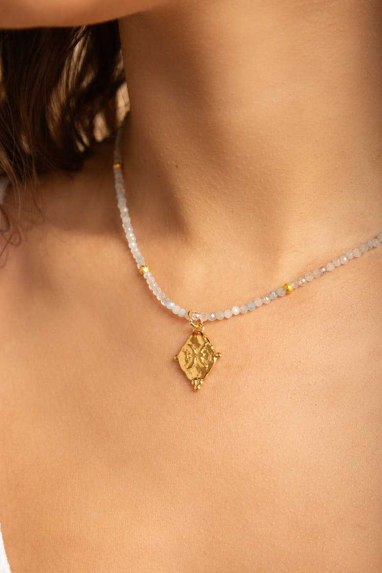 Pisces Zodiac Choker Necklace Aquamarine 18K Gold Plated Astrology Gemstone Jewelry, Alternate, color, White