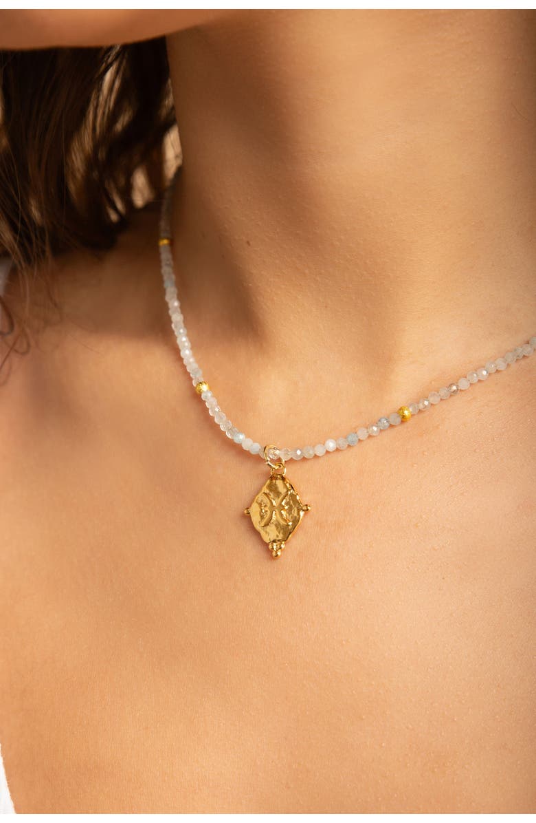 Seven Saints Pisces Zodiac Choker Necklace Aquamarine 18K Gold Plated Astrology Gemstone Jewelry, Alternate, color, Gold