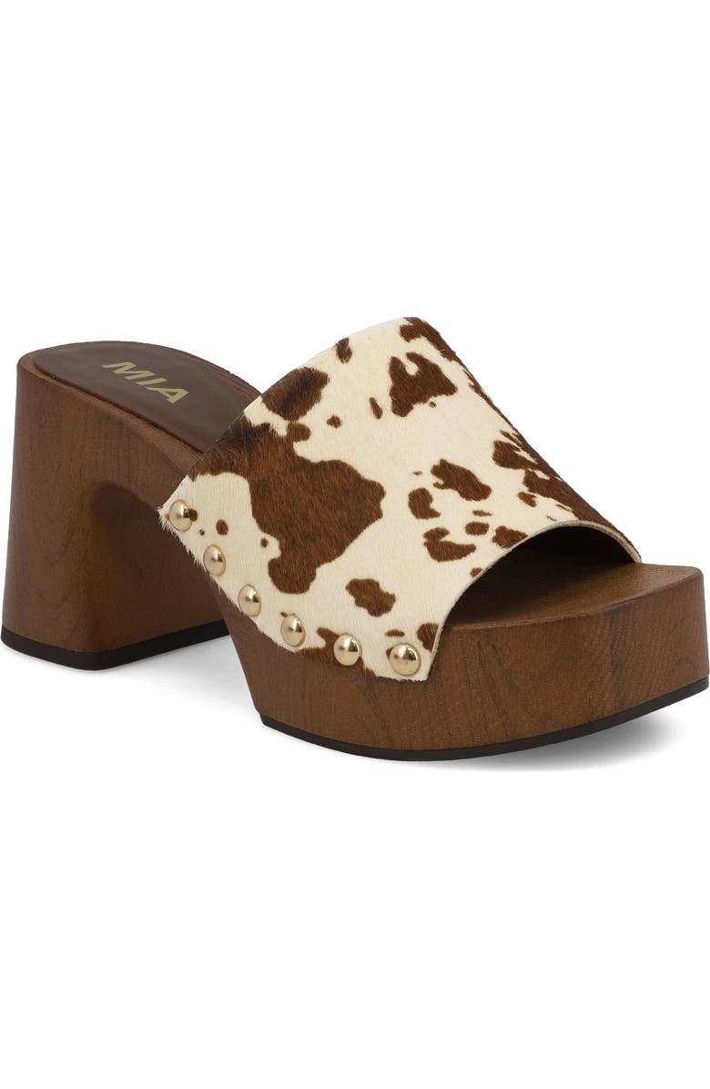 MIA Emmerie Genuine Calf Hair Platform Slide Sandal, Main, color, Brown Cow