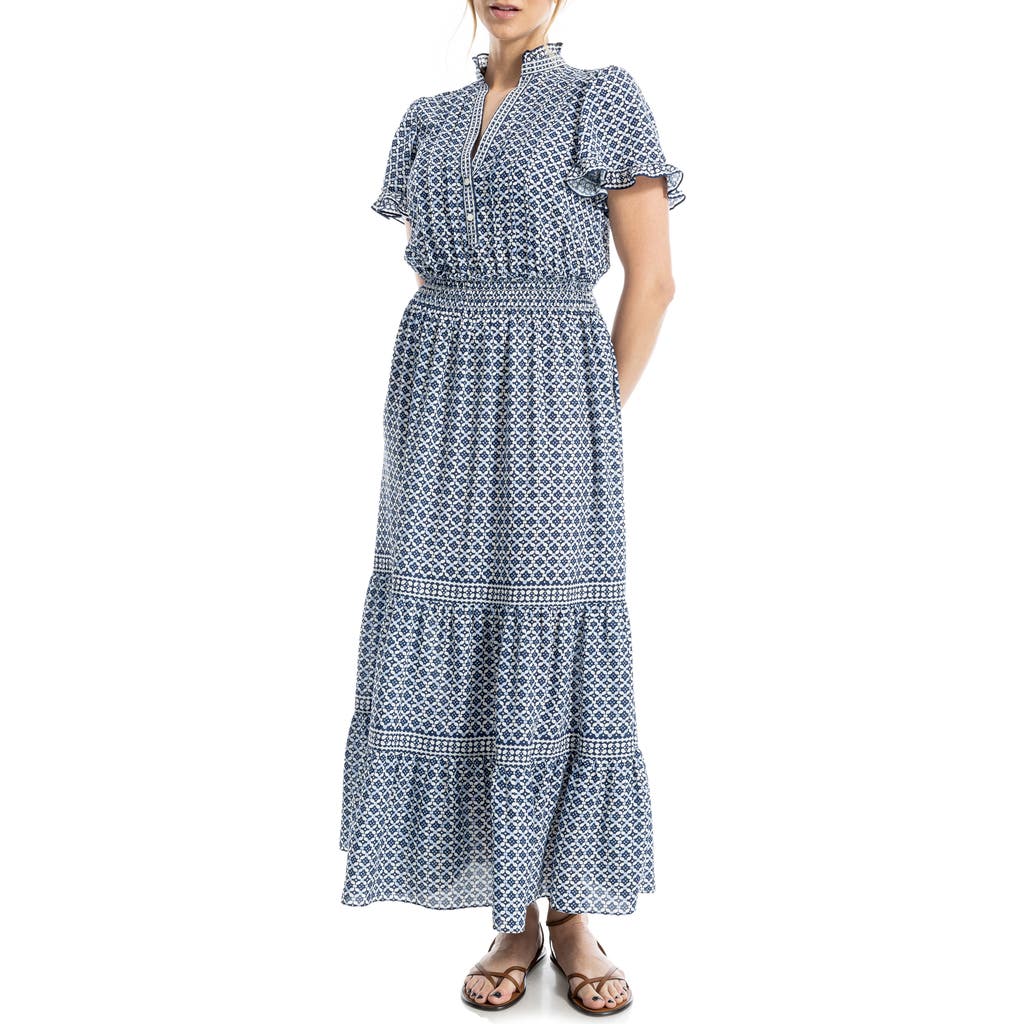Max Studio Smocked Flutter Sleeve Maxi Dress In Blue