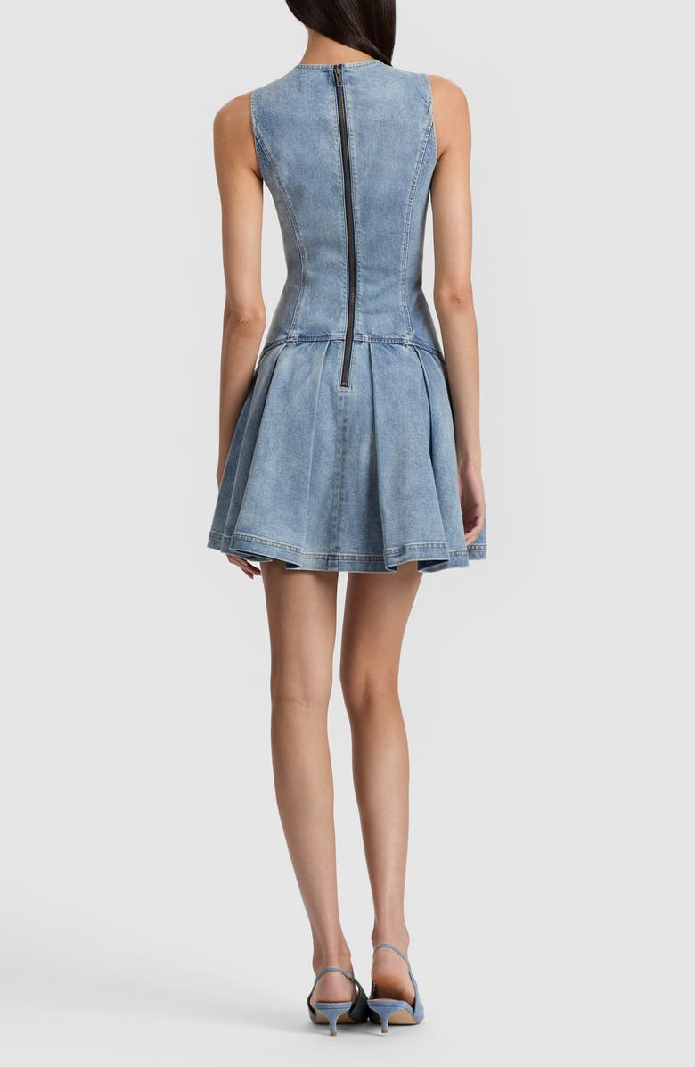 Alice + Olivia Adley Pleated Drop Waist Denim Minidress, Alternate, color, Anabell Blue