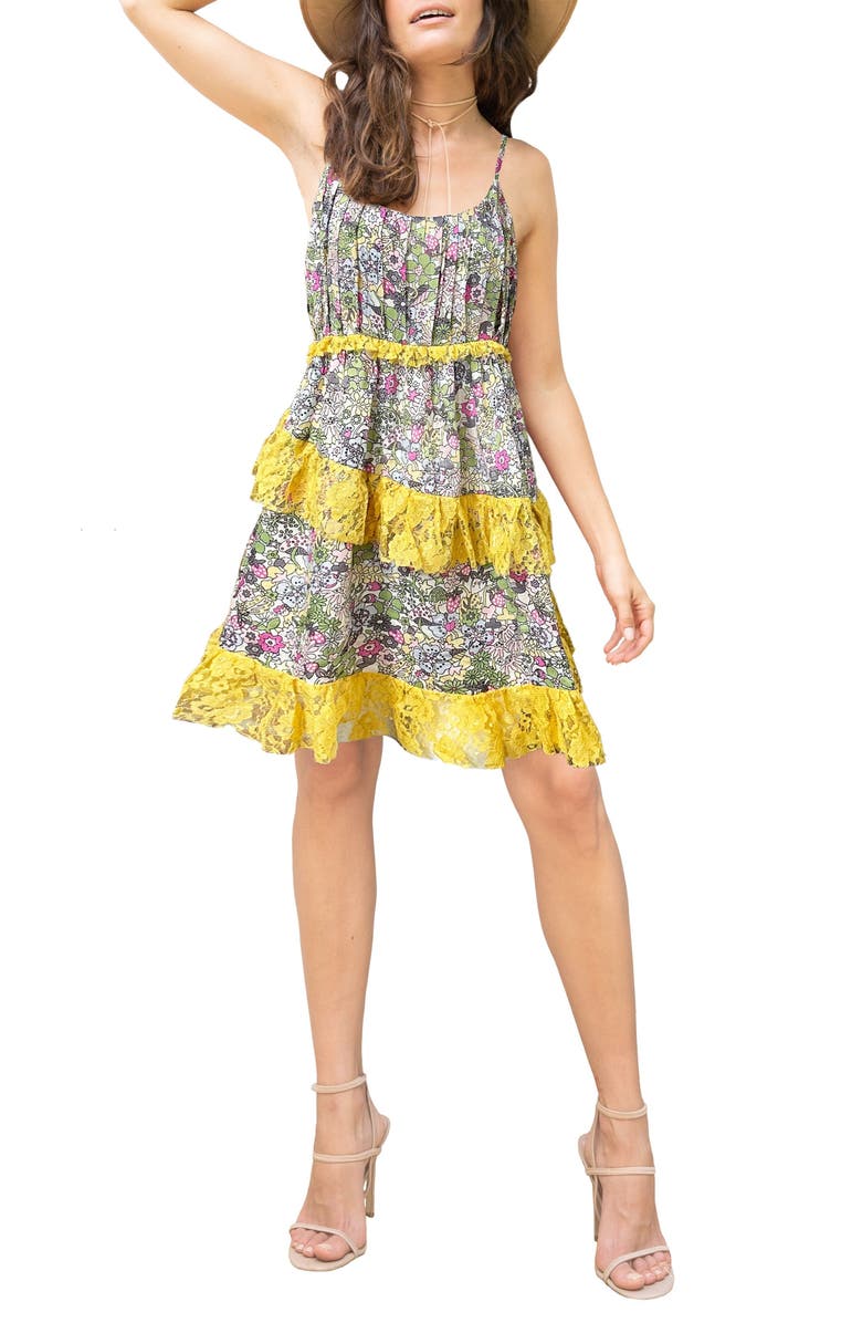 BAROK PARIS Floral Lace Ruffle Cotton Minidress, Main, color, 