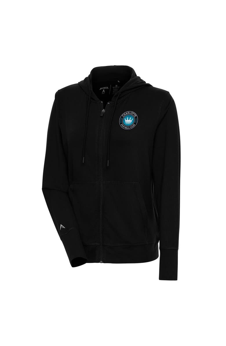 ANTIGUA Women's Antigua Black Charlotte FC Moving Full-Zip Hoodie Jacket, Main, color,