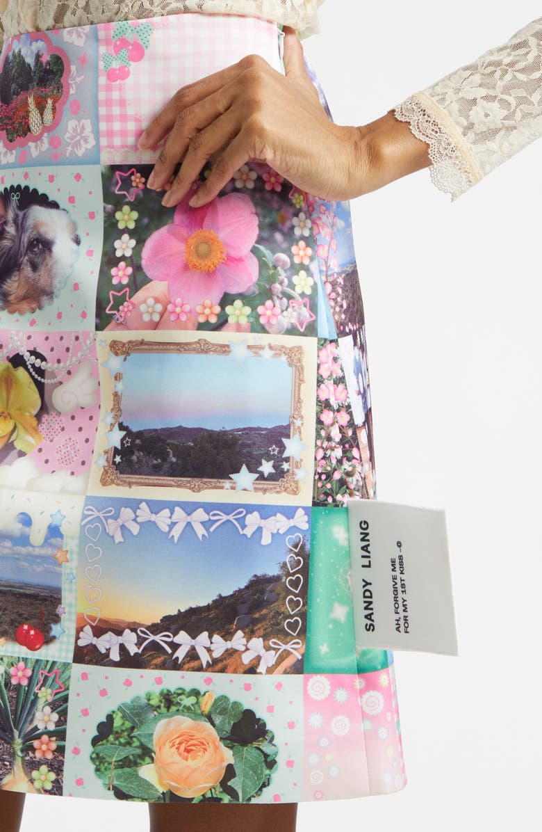 Sandy Liang Ina Sticker Print Satin A-Line Skirt, Alternate, color, Pink Multi