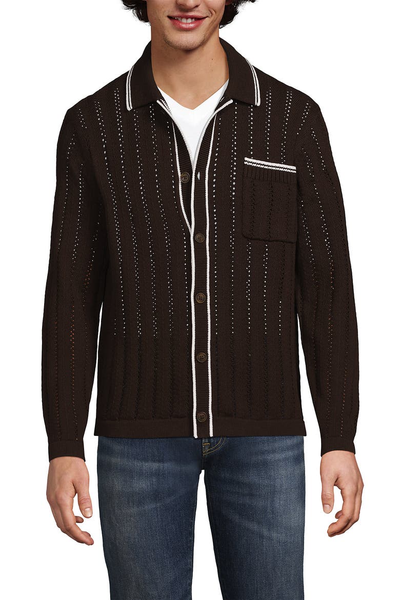 Long Sleeve Button Through Summer Polo Cardigan, Alternate, color, Rich Coffee