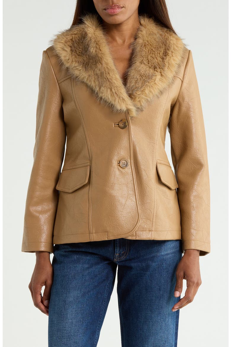 The Hot Under the Collar Faux Leather Jacket with Faux Fur Trim, Main, color, FAST TALKER