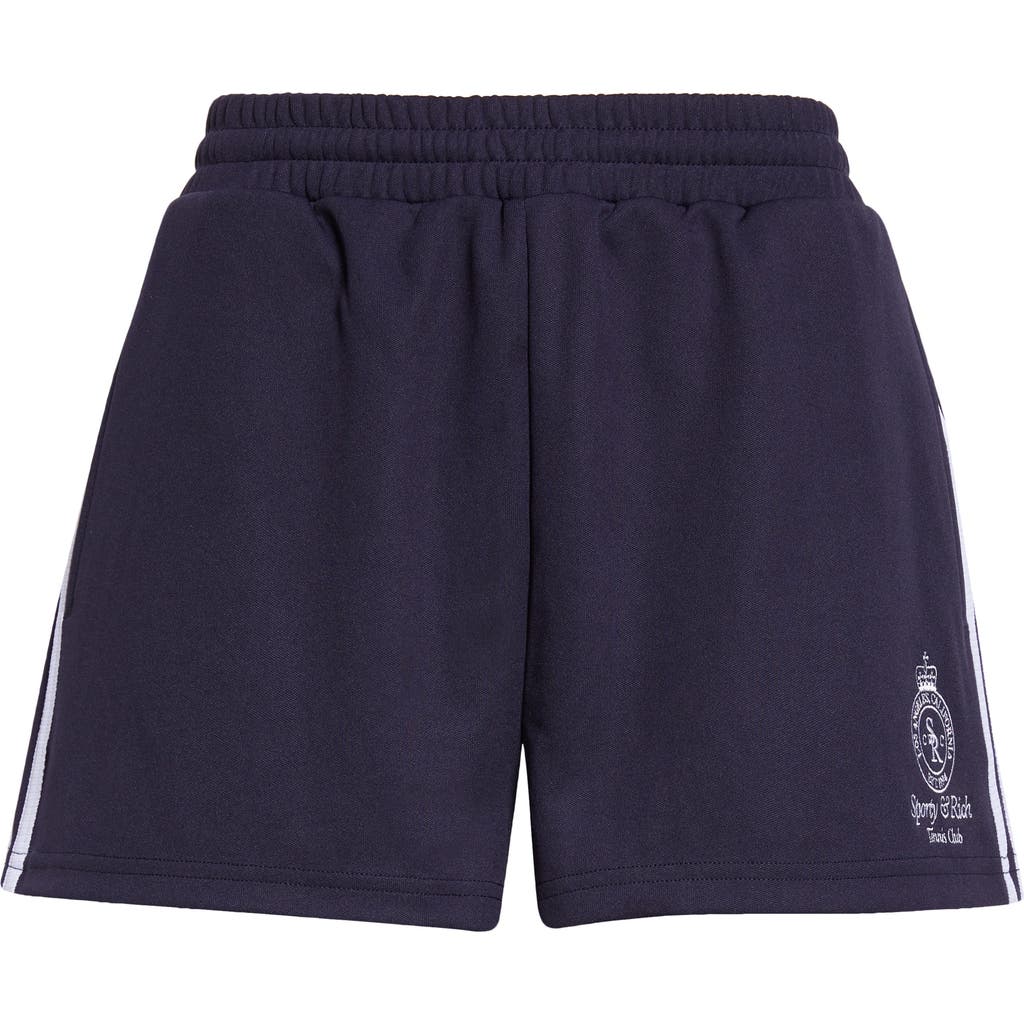 Sporty And Rich Sporty & Rich Crown Tennis Embroidered Roller Shorts In Blue