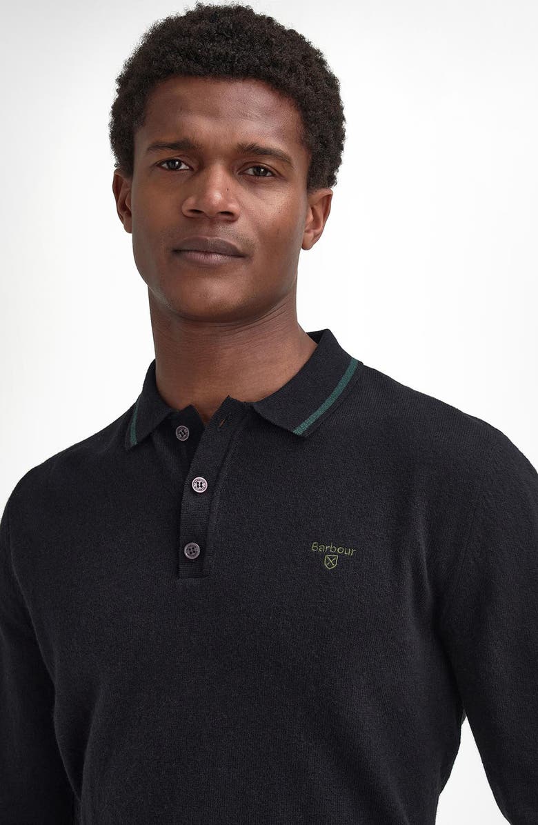 Barbour Nocton Cotton & Wool Long Sleeve Polo, Alternate, color, Black