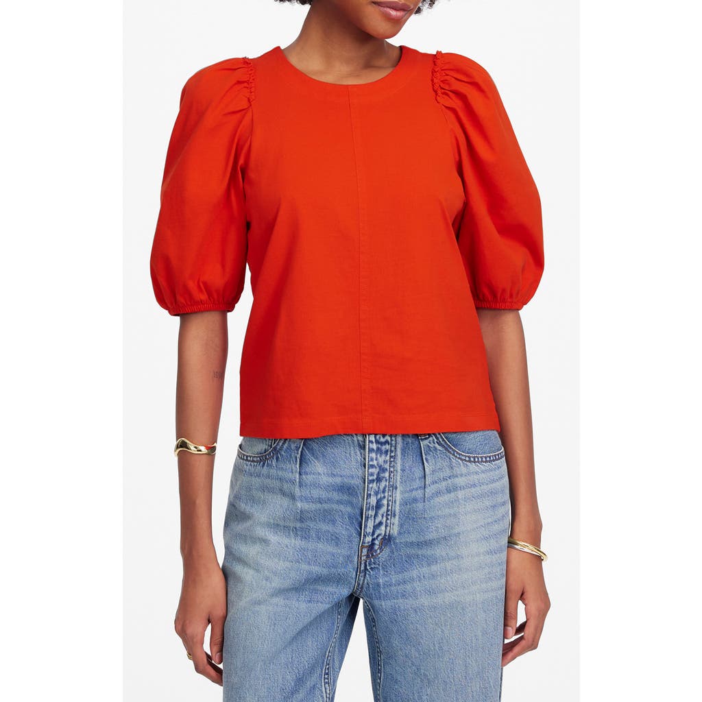 Shop Madewell Puff Sleeve Cotton T-shirt In Bright Flame
