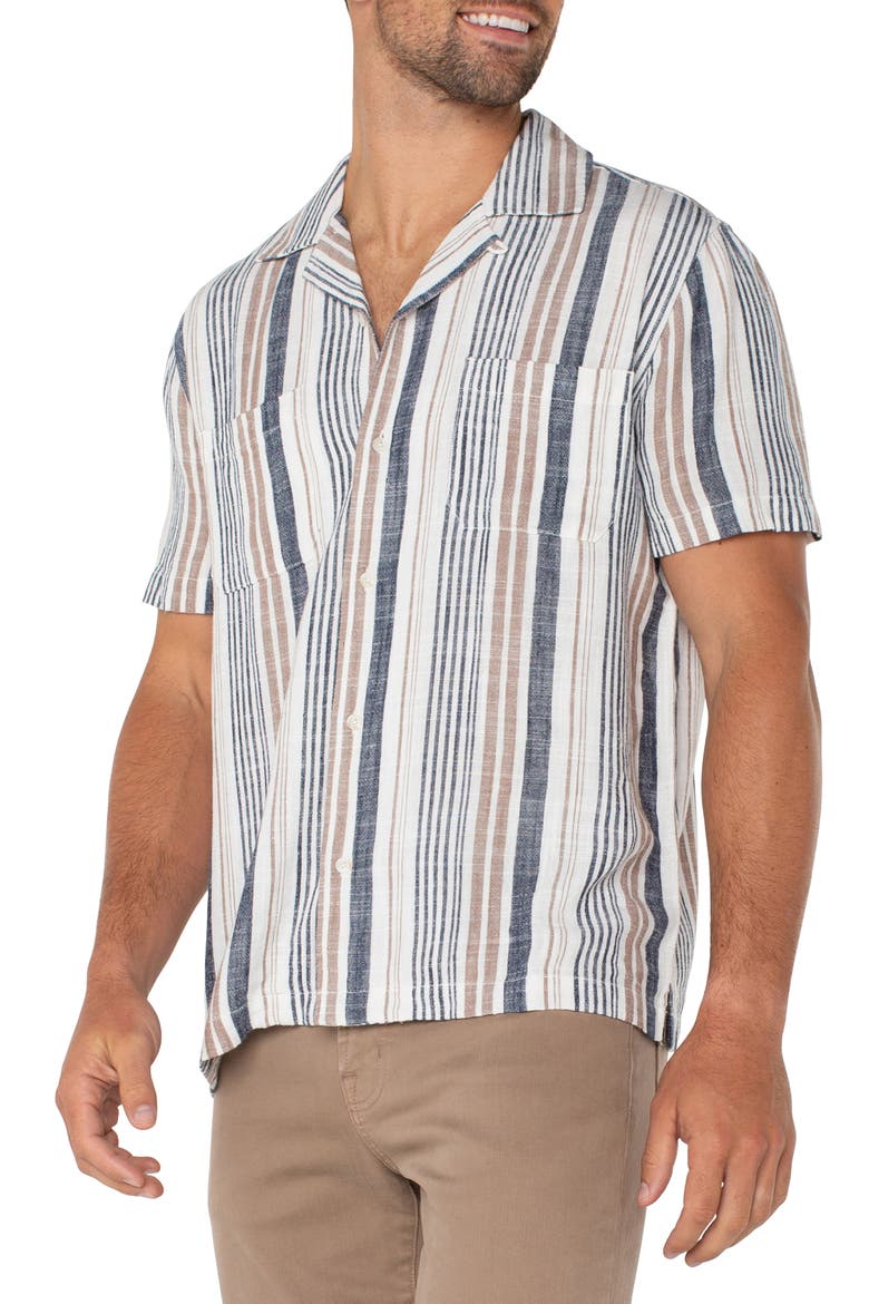 Stripe Stretch Cotton Camp Shirt, Alternate, color, TAUPE MULTI