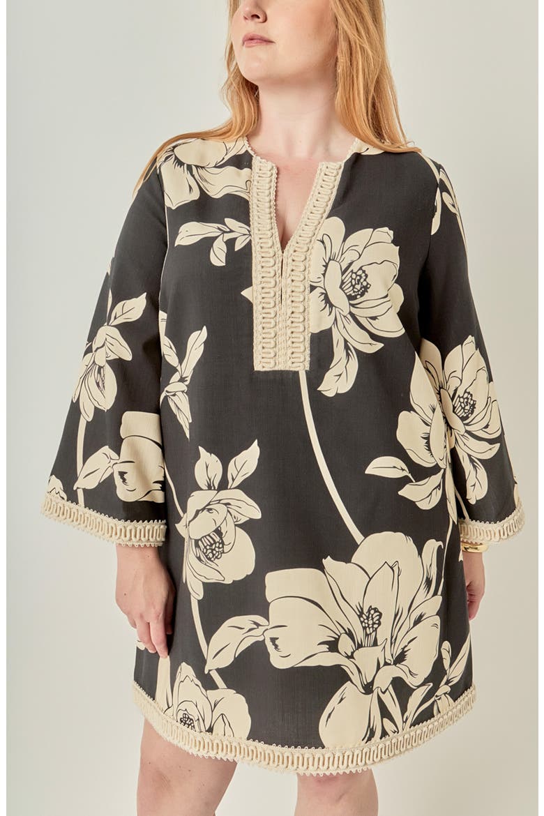Floral Cotton Minidress, Alternate, color, BLACK/ CREAM
