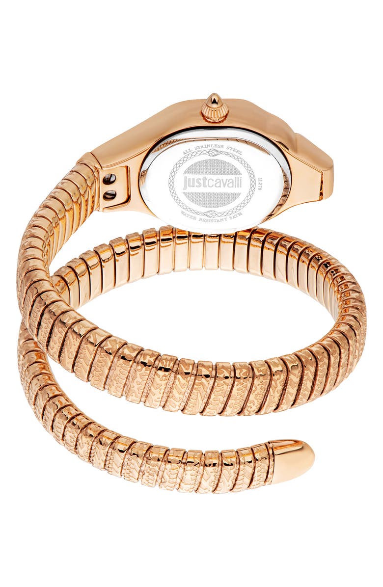 Just Cavalli Coiled Snake Bracelet Watch, 22mm x 35mm, Alternate, color, Rose Gold