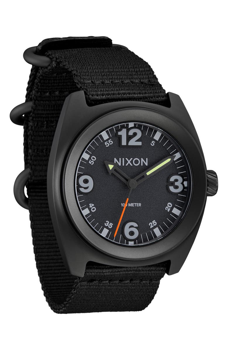 Nixon Clutch Webbing Strap Watch, 42mm, Alternate, color, All Matte Black / Black